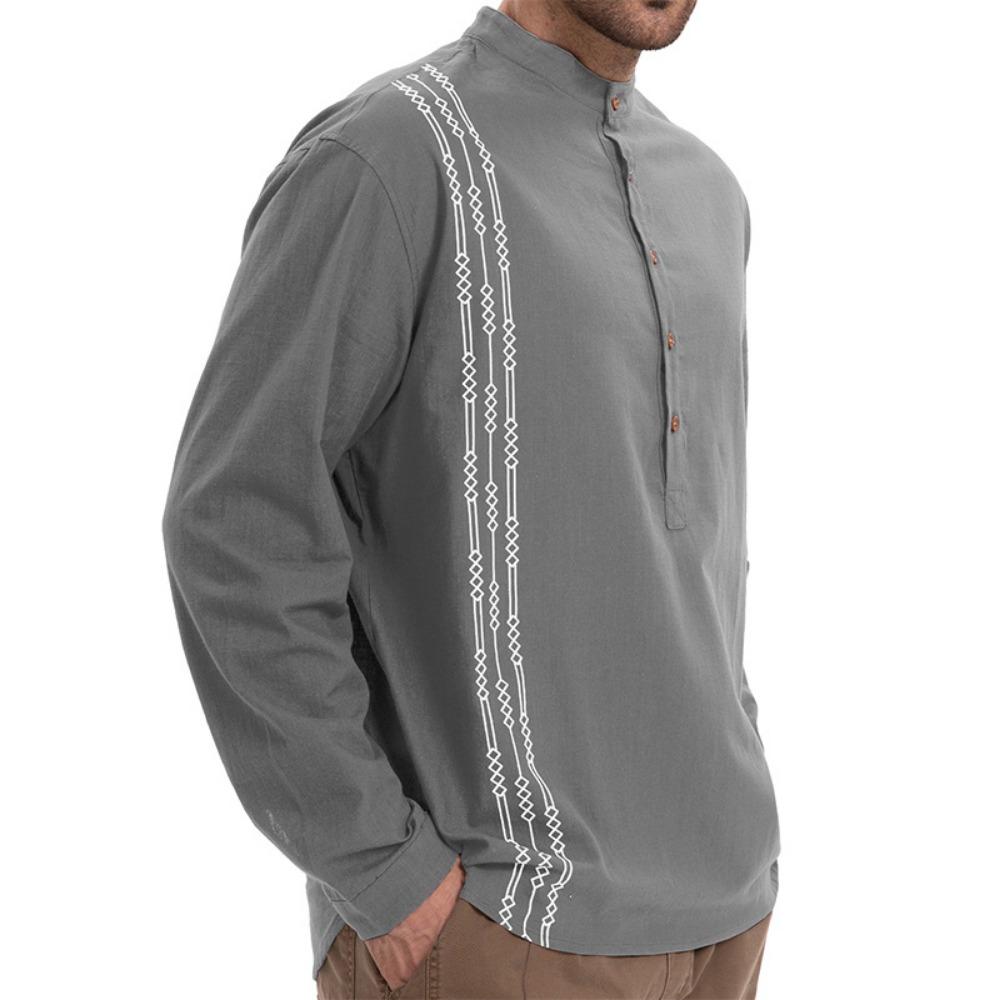 Men's Long-sleeved Henry Shirts Are Fashionable, Casual, Breathable and Comfortable, Solid-color Long-sleeved Shirts