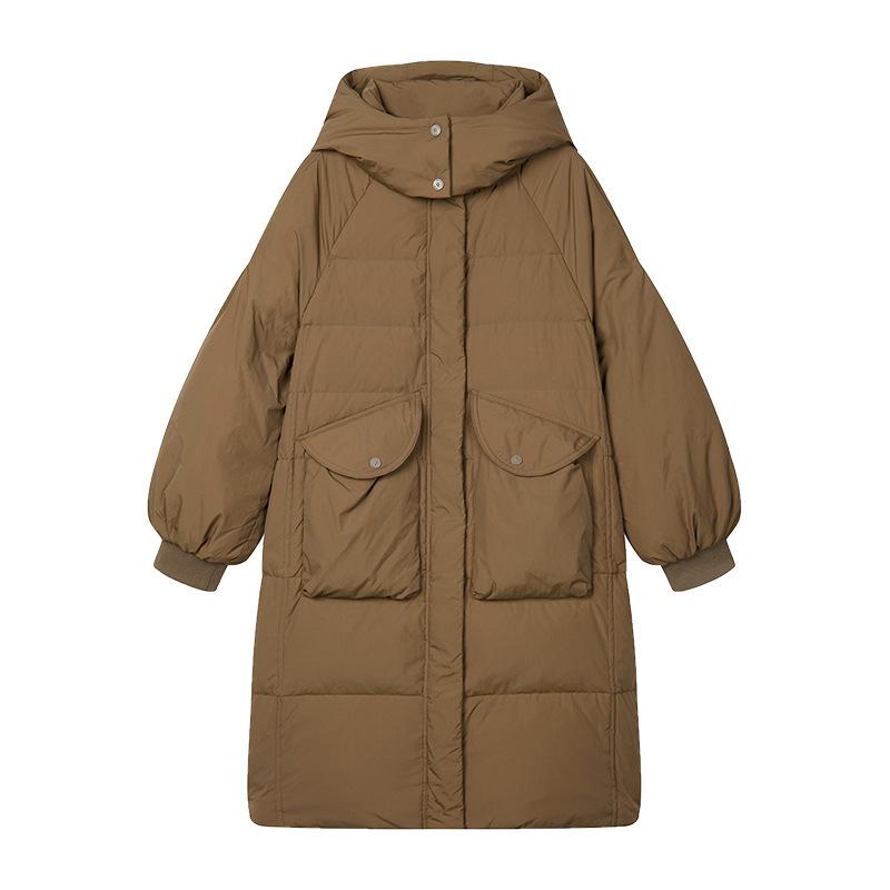 Women's Mid-Length Hooded Down Jacket, 2024 Plus Size Fashion, Warm Winter Coat, White Duck Down