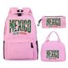 Fun Mexico Brazil Letter Print 3pcs Set Backpack Soccer Lover Kids Boys Girls Bagpack Pen Bag and Lunch Bags Suit Gifts