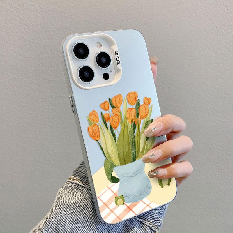 Vintage Art Hand Drawn Flowers Shockproof Laser Phone Case For Samsung Galaxy S25 S24 S23 S22 Ultra Plus S21 S23 S24 FE Covers