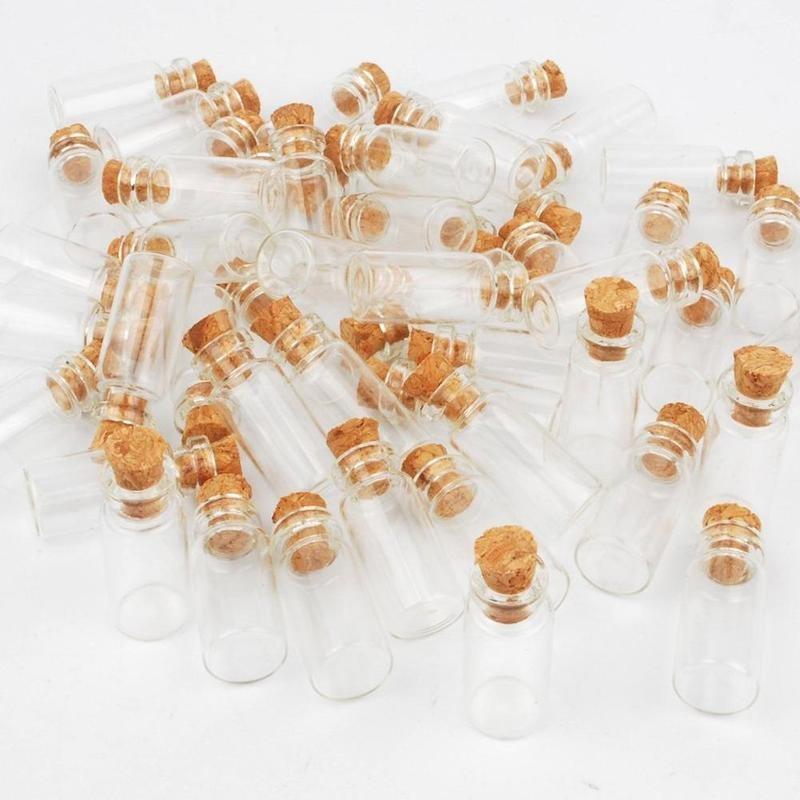 10Pcs Mini Small Glass Bottles With Clear Cork Stopper Jars Tiny Wedding Vials
