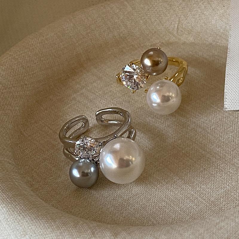 French zircon irregular pearl open ring simple fashion index finger ring temperament jewelry women