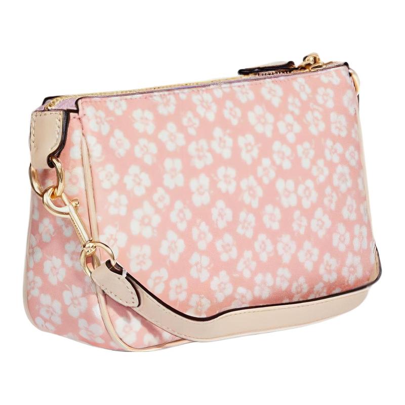 Coach Nolita 19 Floral Floral Zipper Closure Artificial Leather Mahjong Bag Underarm Bag Hand Shoulder Clutch Small Women's Pink and White