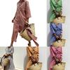 Women's Geometric Print Lapel Half Button 3/4 Sleeve Loose Shirt Dress Bohemian Casual Maxi Dress