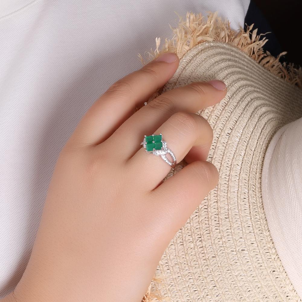 Naturgrüne Achat Quadrate Edelsteine Ring für Frauen 925 Sterlingsilber Schmuck Elegant Schönes Geschenk