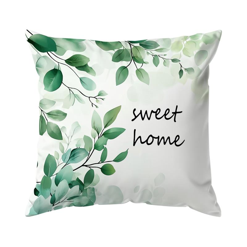 Watercolor Green Leaves Sweet Home Print Home Decor Pillowcase Bedroom Living Room Sofa Decoration Polyester Cushion Cover