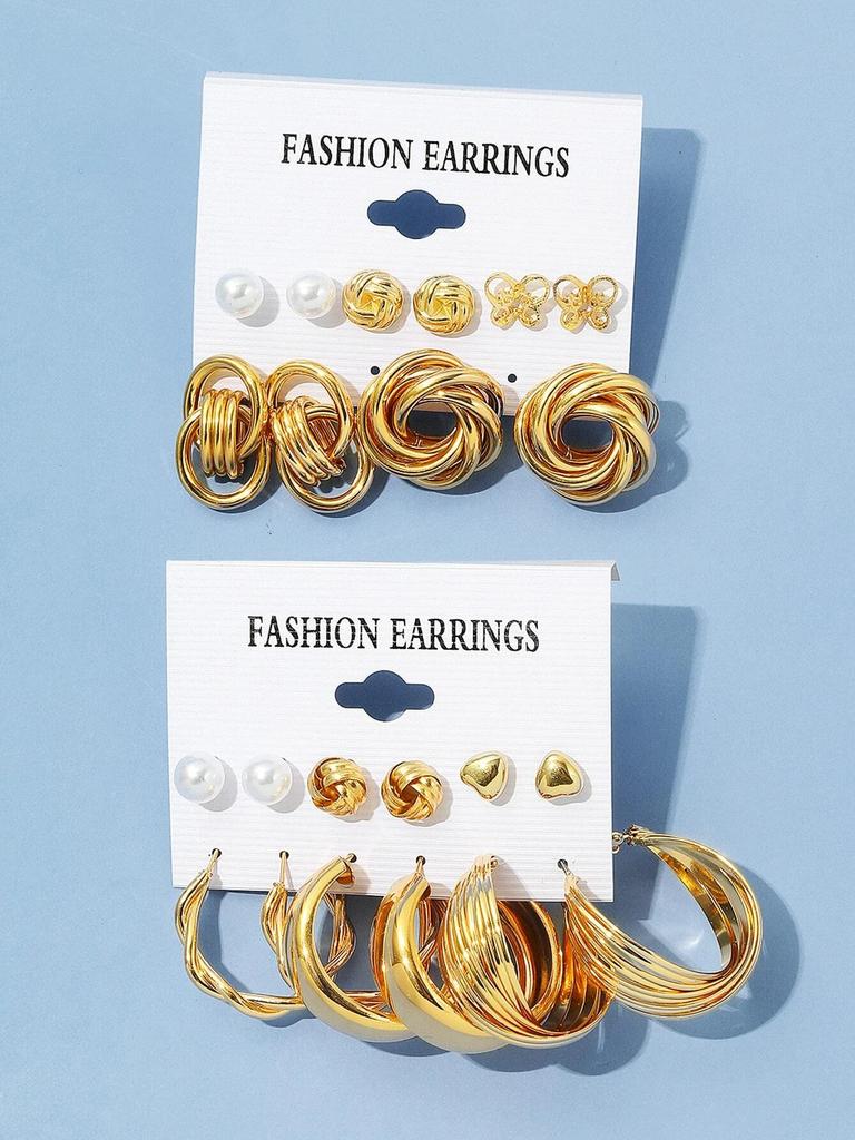 22Pcs/Set Fashion Gold Color Simple Earrings Retro Versatile Heart Faux Pearl Geometric Design Earring Daily Wear Jewelry Gifts