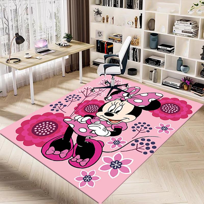 Ružový záhradný koberec Minnie Mouse do herne, spálne, obývacej izby, k pohovke, Domáca dekorácia, Detský koberec do hernej zóny, Protišmyková podložka