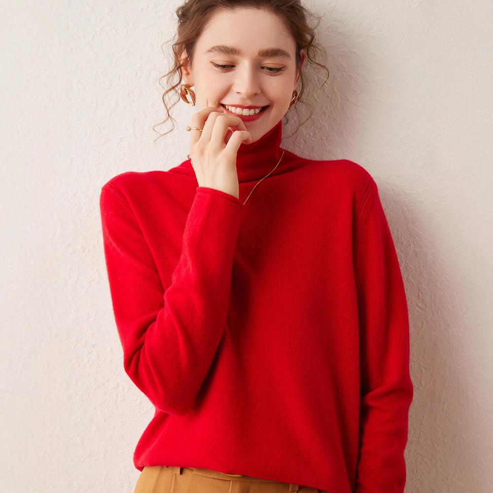 2024 Women's Pure Cashmere High Neck Sweater - Solid Color, Soft, Slimming Knit Base Layer