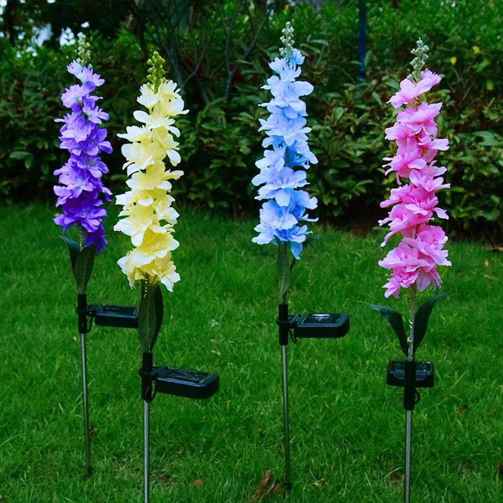 2 Pack 29.5 Inch Solar Hyacinth Flower Lights Outdoor Decorative, Purple Silk Hyacinth Flower Lights for Garden Decor