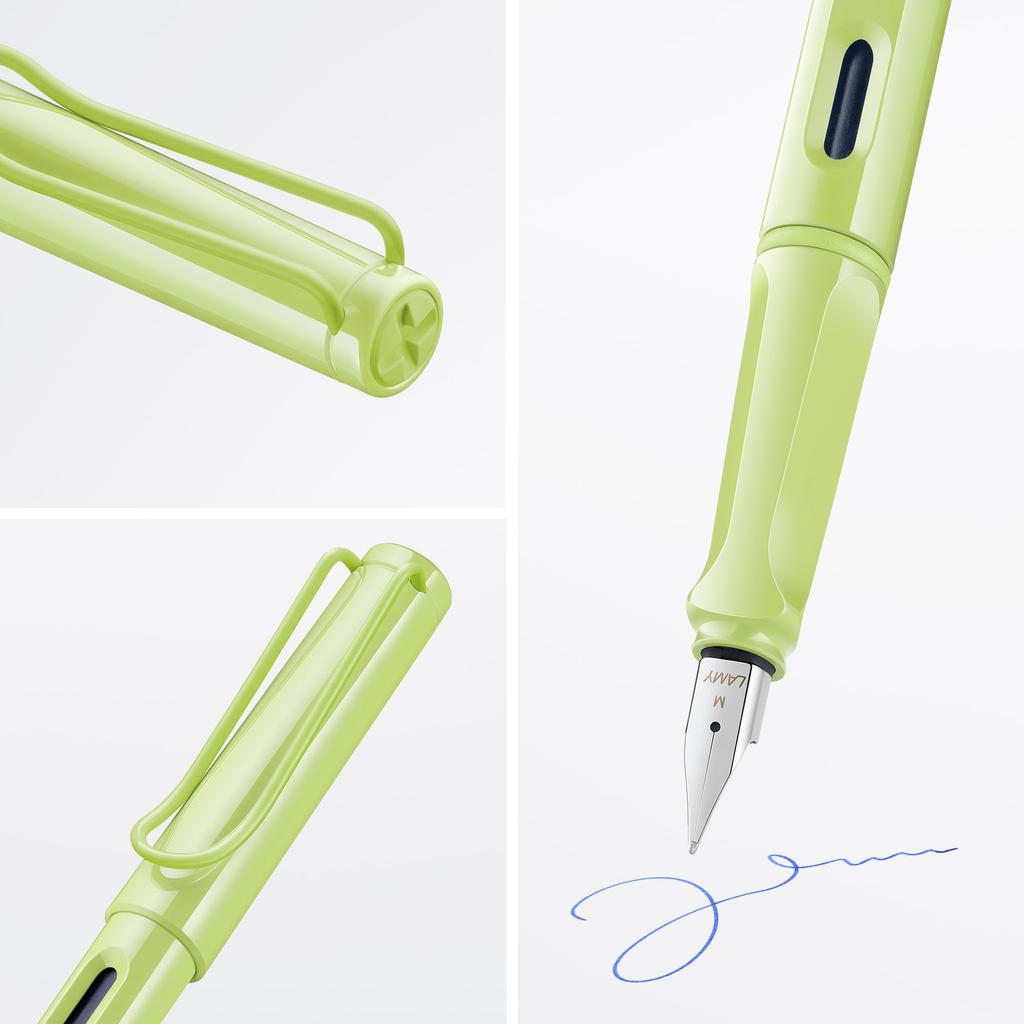 LAMY Safari Spring Green Medium Fountain Pen with Ergonomic Grip and Polished Steel Nib Ideal for All Writing and Calligraphy Includes LAMY T10 Blue