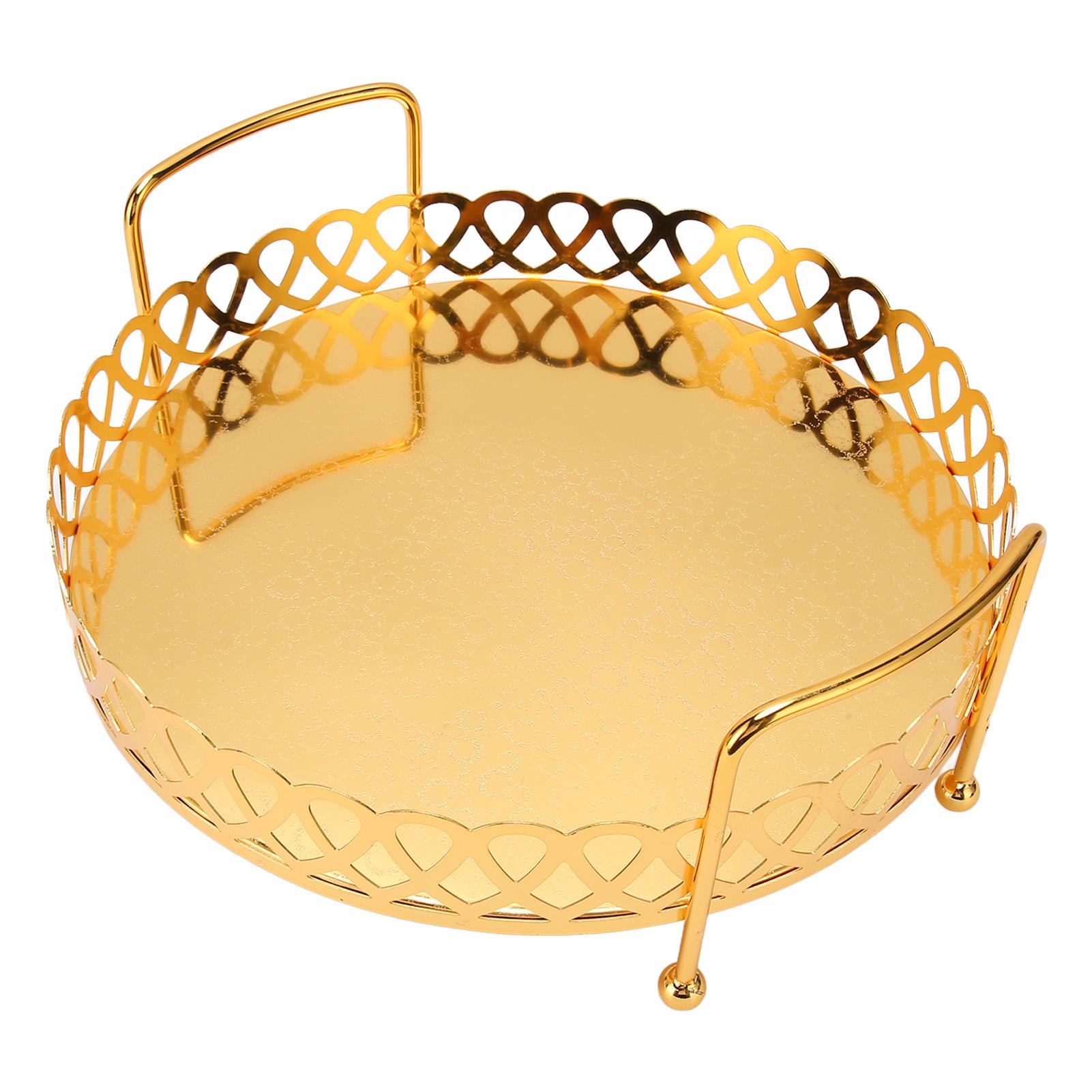 Plateau de service à fruits Couleur or Métal Élégant Double poignée Pieds stables Coupe à fruits moderne pour Gâteau Dessert Bijoux Collations beige