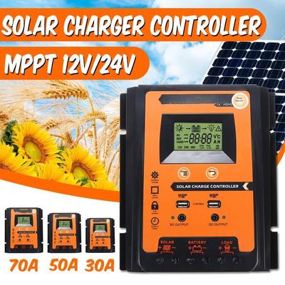 30A/50A/70A 12V/24V Solar Panel Battery Regulator MPPT Solar Charge Controller Intelligent Dual USB LCD Display