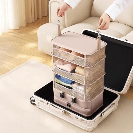 Bolsa de Armazenamento de Viagem Cinco Camadas Grande Capacidade Design Dobrável Organizador Suspenso Leve Portátil Bolsa de Higiene Suspensa