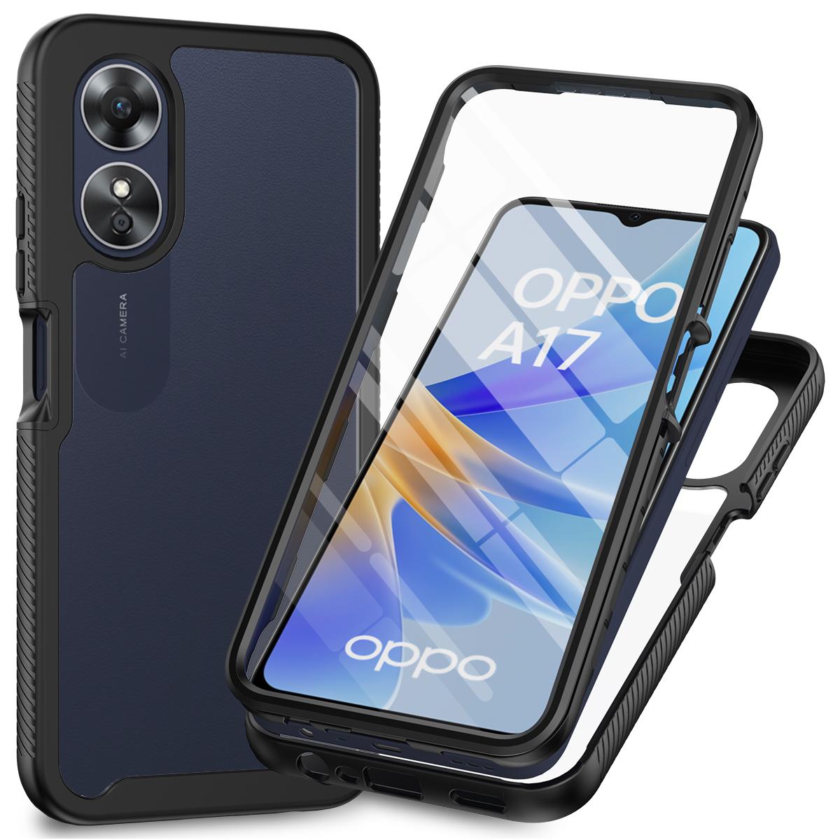 

For Oppo A17 4G Shockproof PC+TPU Phone Case Transparent Phone Cover with PET Screen Protector Black