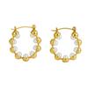 New 18k stainless steel gold earrings, ring pearl temperament trendy round buckle earrings.