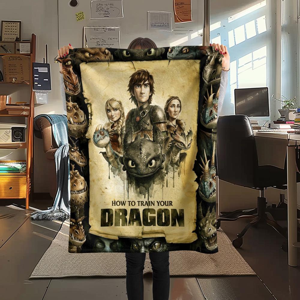 1PC How Train Dragon Patterned Flannel Blanket Suitable For All Seasons For Home Decor Warmth And Comfort Gifts Holiday Present