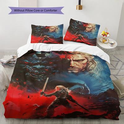 Witcher Pattern Bedding Quilt Set Quilt Cover Pillowcase Home Decoration Birthday Gift (1 * Duvet Cover + 2 * Pillowcase, Without Core)