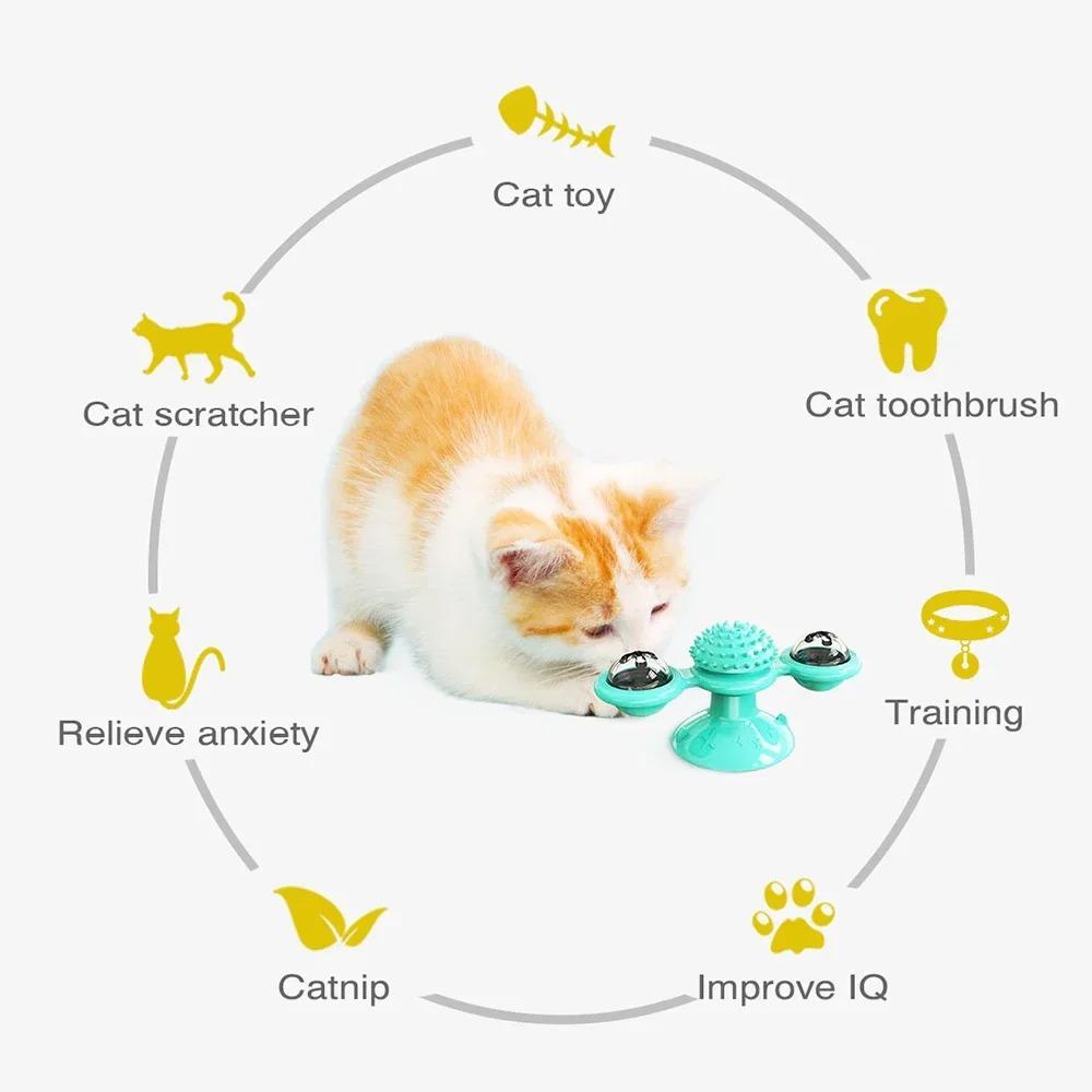 Cat Spinning Windmill Toy Light Up Spinning Mint Suction Cups Pet Teeth Grinding Interactive Toys Pet Supplies