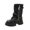 2024 New Shoes for Women Belt Buckle Women's Boot Side Zipp Modern Boots Women High Quality Round Toe Mid-Calf Zapatos