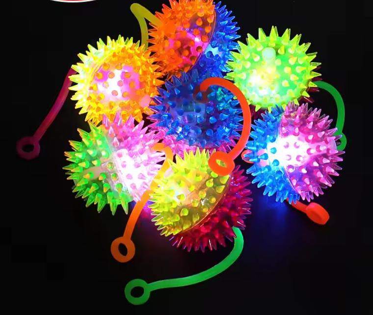 2026 Light Up Balls Party Favors Fidget Toy Stress Relief Spike Rubber Ball Led Flashing Spiky Balls Squeeze Toys Drop Shipping