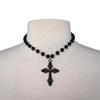 Temperament Punk Inlay Red Rhinestone Black Hollowed-out Cross Collar Necklace for Women Gothic Halloween Jewelry Accessory Gift