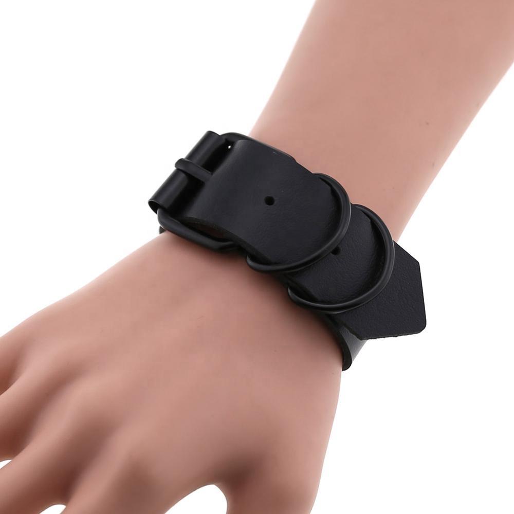 Punk Gothic Black Metal Unisex Simple Wide Big Leather Bracelet Bangle