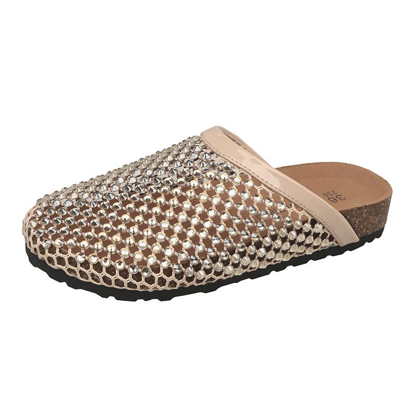 2025 new nylon fishing net full diamond flat bottom cool slippers summer cool outer wear bag head half drag