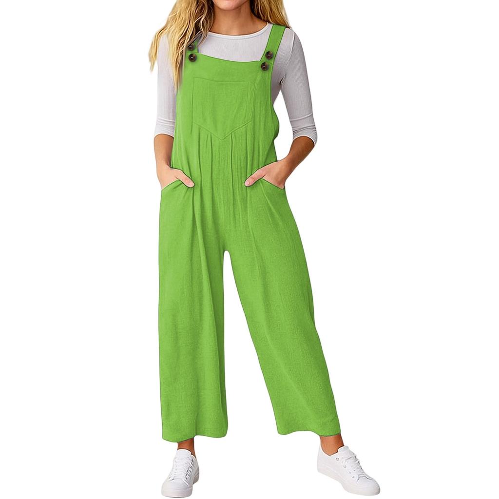 Women's Loose Casual Sleeveless Jumpsuit Solid Color Pocket Jumpsuit Pocket Jumpsuit