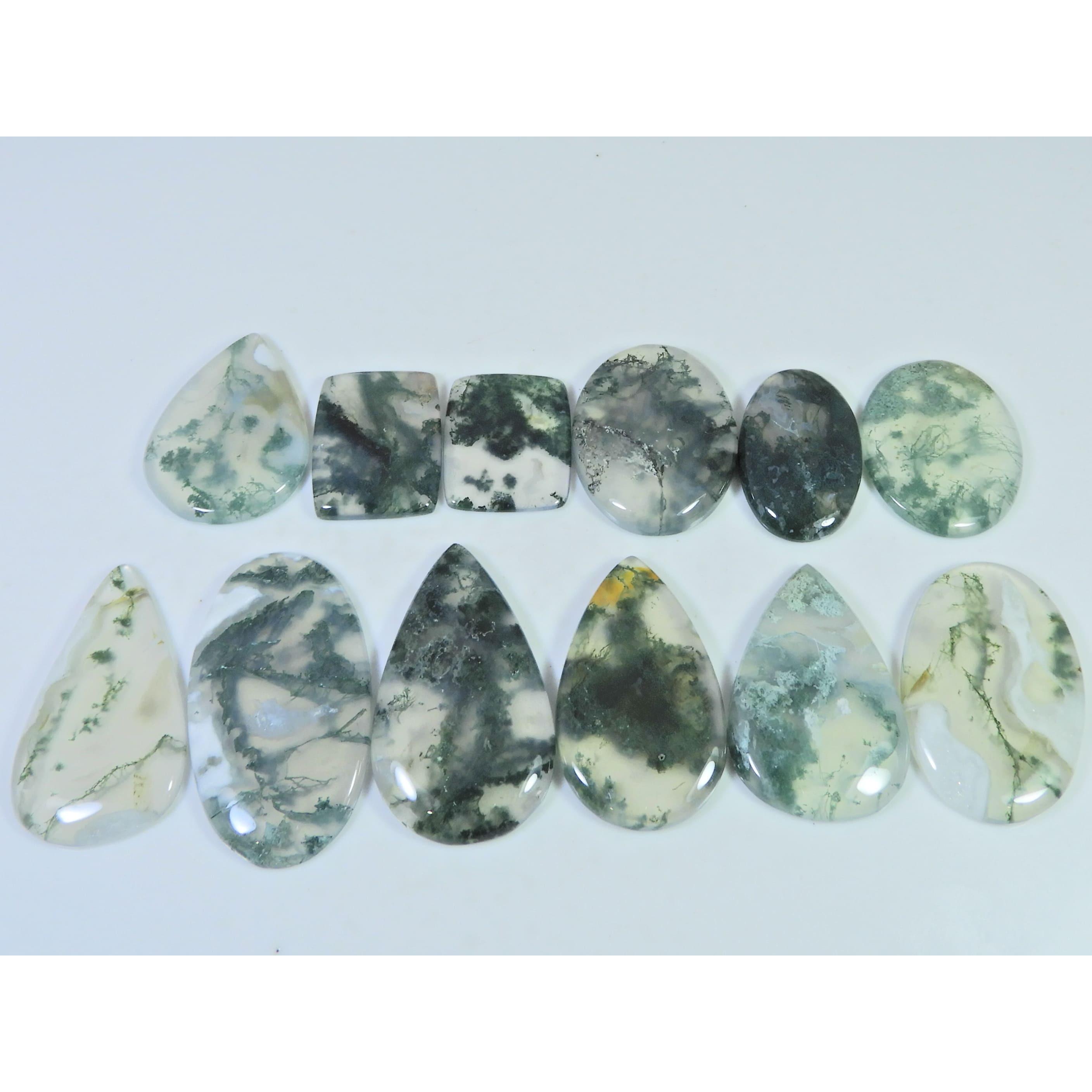 272Cts. Natural Moss Agate Opal Mix Cabachon Loose Gemstone 12 Pcs Lot C-2658
