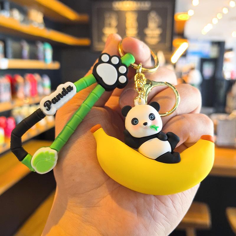 

Fruit Panda Keychain Banana Strawberry Peach Watermelon Cute Cartoon Couple Doll Machine Student Gift Y2k Fashion Toys Anime