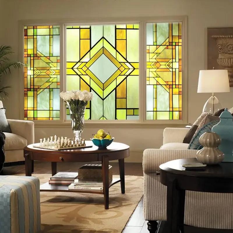 Stained Glass Window Stickers, Privacy Film, Church Style, Static Cling, Decorative Frosted Window Films, Customized Size