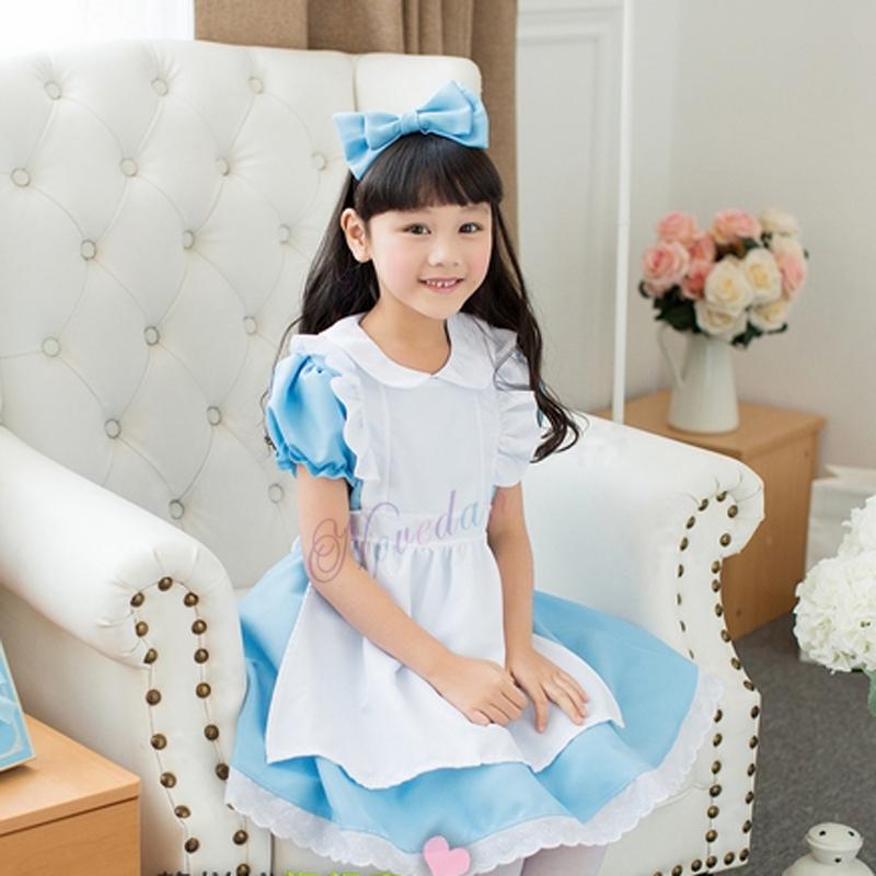 Halloween Dzieci Dziewczynki Anime Alicja w Krainie Czarów Niebieska Fancy Sukienka Imprezowa Alicja Sen Dziecka Sissy Sprzątaczka Lolita Kostium Cosplay