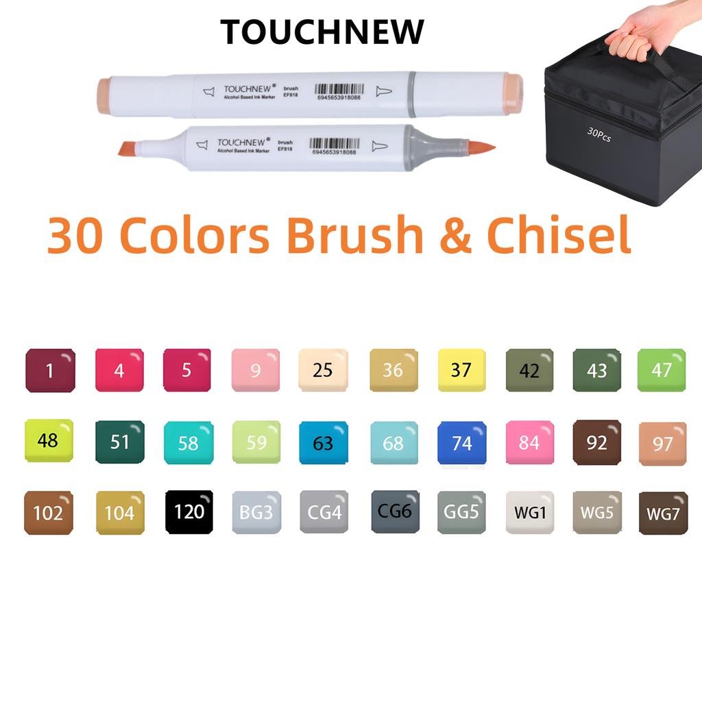 TOUCHNEW Alcohol Markers Soft Brush,Dual Tip Fine&Chisel / Brush&Chisel Art Markers Set for Adult Artists Drawing Coloring
