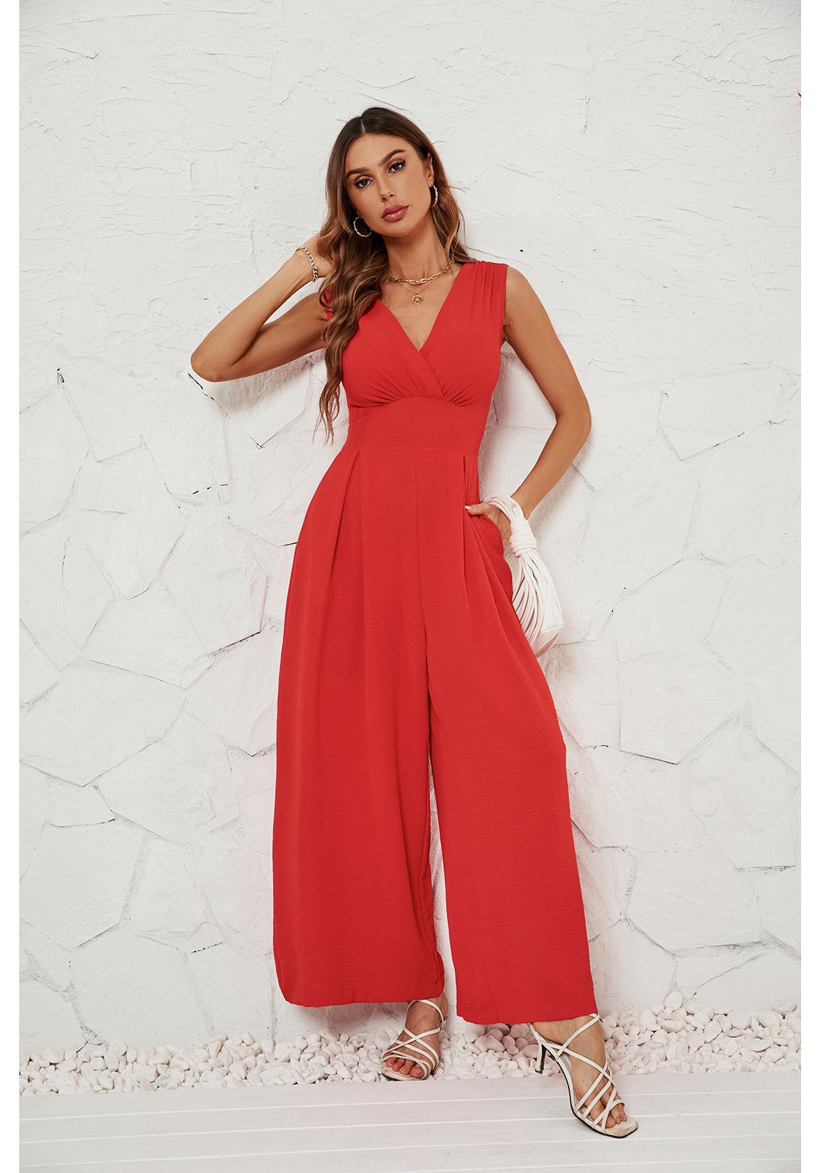 

Self-Shooting Sleeveless Waist-Cinching Jumpsuit: Women s European & American Summer Fashion 2026 Medium
