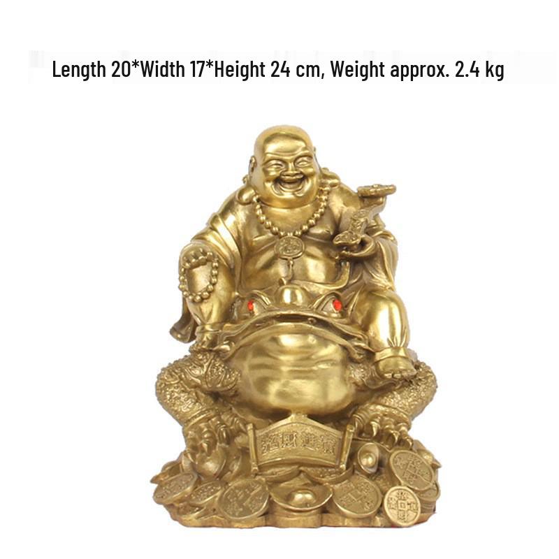 Bronze Laughing Buddha on Golden Toad Figurine for Blessings & Wealth