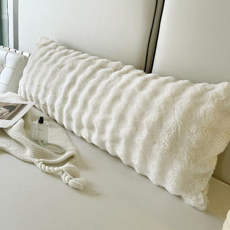 Winter Faux Rabbit Plush Pillowcase Pillow Cover Long Couch Throw Zipper Couple Skin Friendly Cozy Warmth Duvet Covers 120x48cm белый