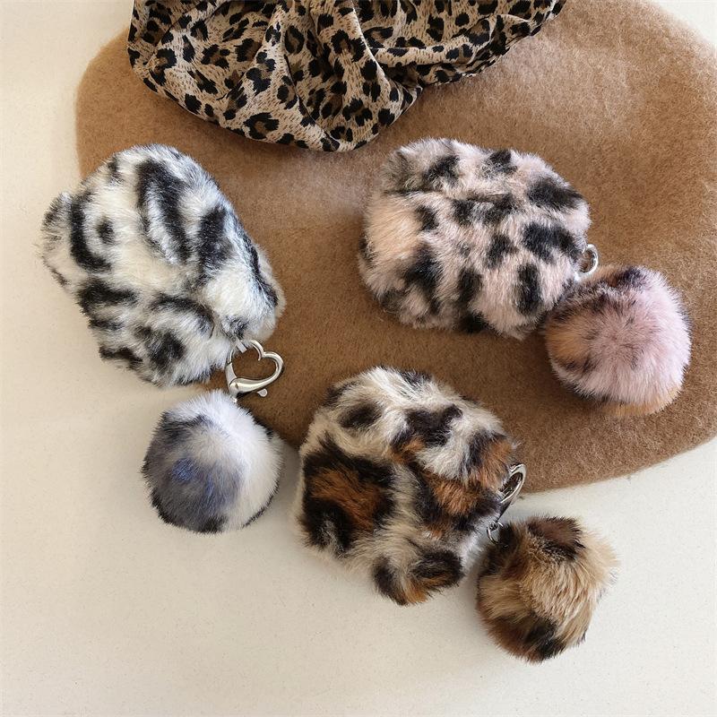 Autumn and Winter Plush Leopard Print for AirPods Pro1 Generation Protective Case 1 Generation Pro1 Apple Bluetooth Headset Case Female