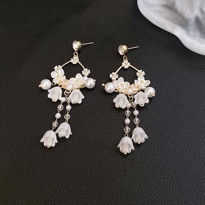 Eingelegte Strass-Perlen Maiglöckchen-Ohrringe für Damen Leichte Luxus-Hängeohrringe Temperament Zirkon Geschenk