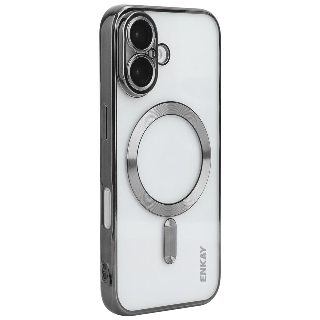 ENKAY HAT PRINCE For iPhone 16 Magnetic Clear Case Shockproof TPU Phone Cover with Lens Film