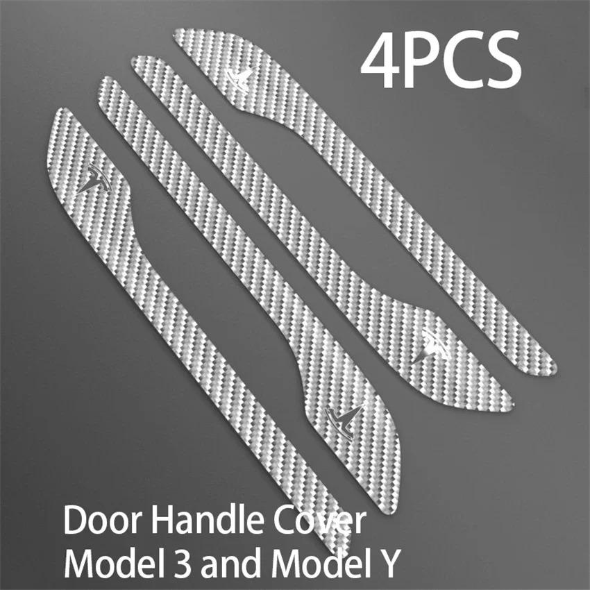 Carbon Fiber Door Handle Protector Cover for Tesla Model 3/Y, Anti-Scratch Sticker Decal, Metal Upgrade Exterior Accessories