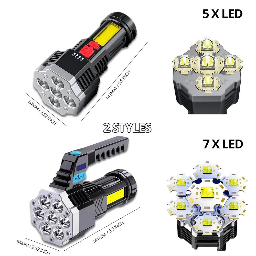 Vysoce výkonné dobíjecí LED svítilny 7LED kempingová svítilna s COB bočním světlem lehké venkovní osvětlení ABS materiál