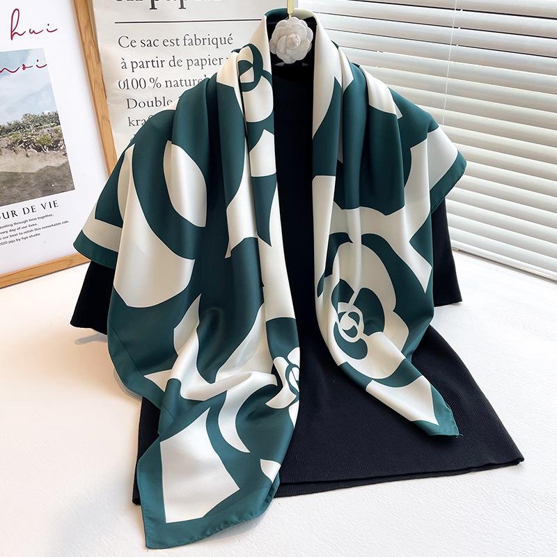 Women's Retro Twill Silk Scarf - 90cm Versatile Shawl for Travel & Sun Protection