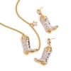 Youthway Exquisite Statement Stainless Steel Gold& White Zircon Star Boots Pendant Necklace Earrings Trendy Lady Jewelry