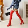 Q/Women's High Heels Boots, Fashionable Solid Color Pointed Thick Heels, Oversized Knee Length Boots