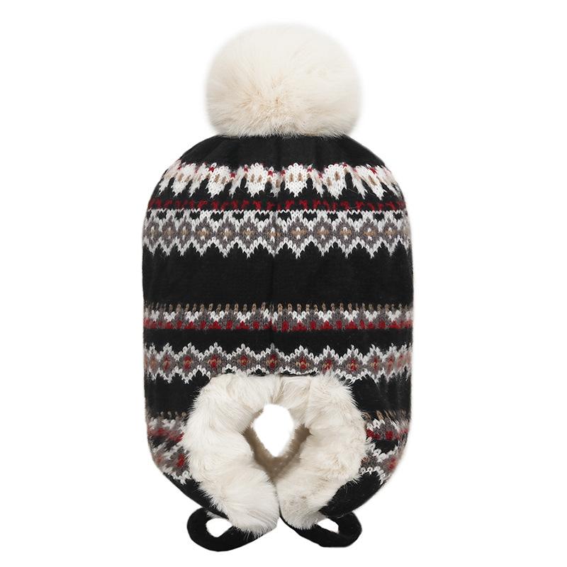 Ethnic Knitted Hat Women's Thick Windproof Cold-Proof Bomber Hat Winter Warm Ear Protection Hat