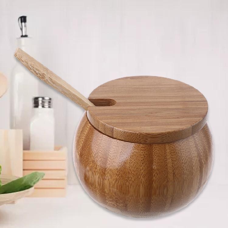 Seasoning Box with Spoon Lid Kitchen Tool Seasoning Accessories Wood Material