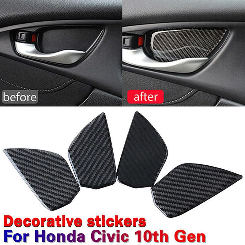 

4 шт. Накладки на чашки внутренних ручек дверей автомобиля, отделка, черный цвет под углеволокно, детали для автодекора для Honda Civic 10-го поколения 2016-2021