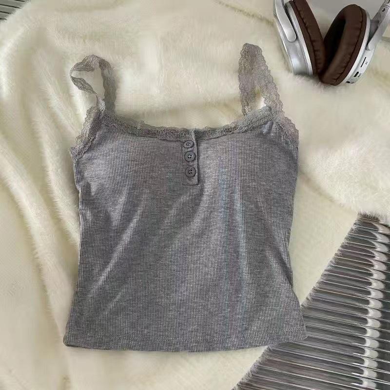 Pure Desire Lace Button with Chest Pad Suspenders Vest Female Spice Girls Fashion Base Beauty Back Summer Wear Outside The Top