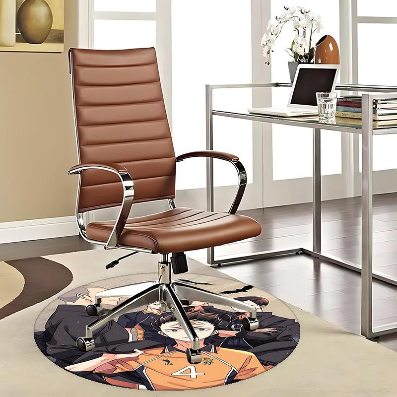 1 Stück Haikyuu Karasuno High Volleyball Team Runder Teppich - Anime Design, Bürostuhlmatte, Rutschfester Teppich, Geeignet für Heimdekoration, Wohnzimmer